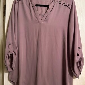 Sweet Rain Mauve Blouse with Button Accents